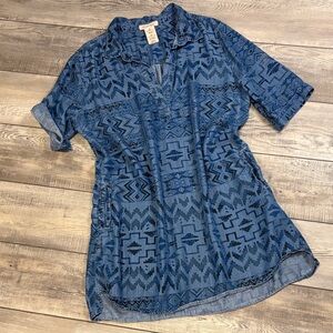 Philosophy Aztec Print Tencel Lyocell Chambray Dress with Pockets EUC XXL